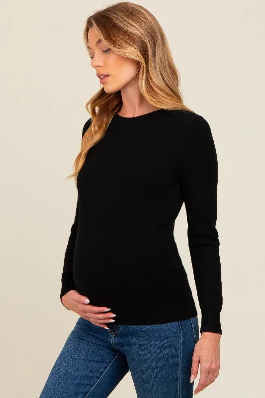 Black Basic Soft Knit Maternity Sweater