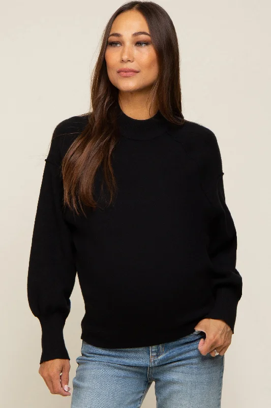 Black Knit Long Sleeve Mock Neck Maternity Top