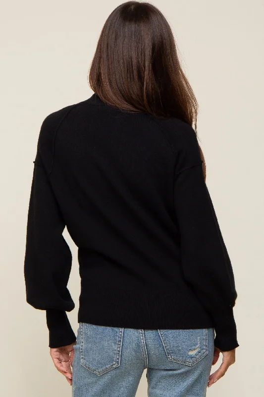 Black Knit Long Sleeve Mock Neck Maternity Top