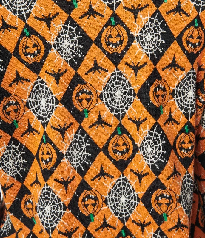 Black & Orange Spooky Argyle Fiona Cardigan