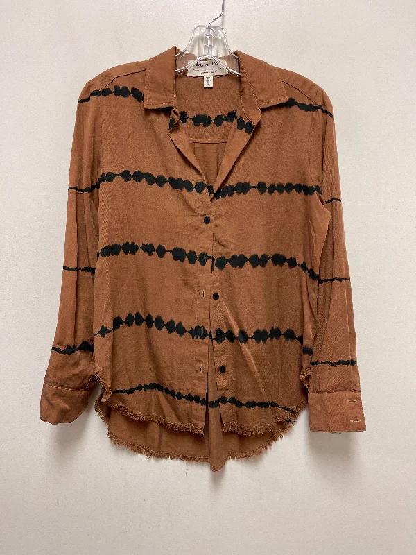 Brown Blouse Long Sleeve Cloth & Stone, Size Xs