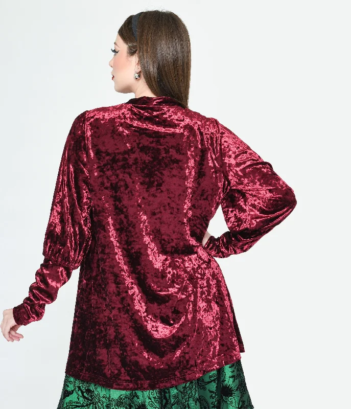 Burgundy Crushed Velvet Hellfire Cardigan