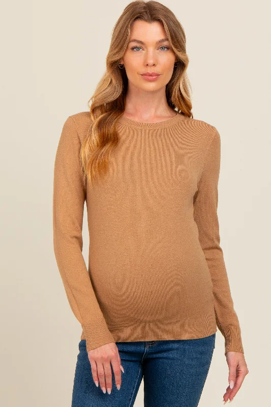 Camel Basic Soft Knit Maternity Sweater