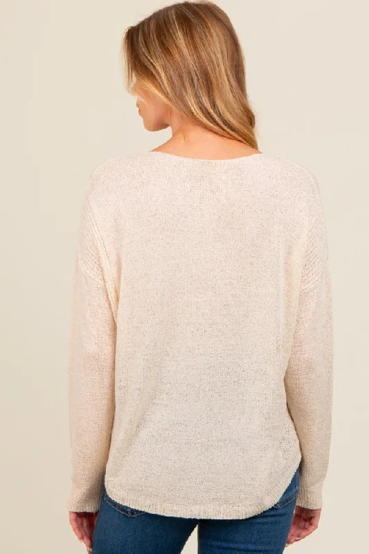 Cream Contrast Knit Panel Maternity Sweater