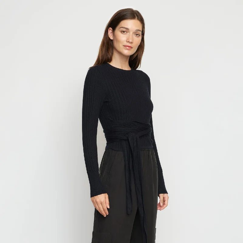 Deniza Tie-Front Ribbed Sweater