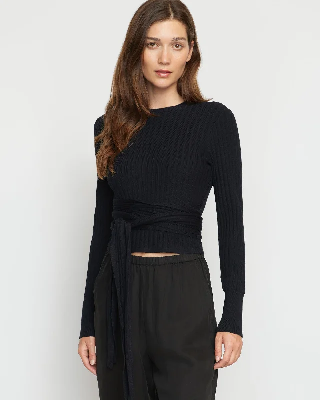 Deniza Tie-Front Ribbed Sweater