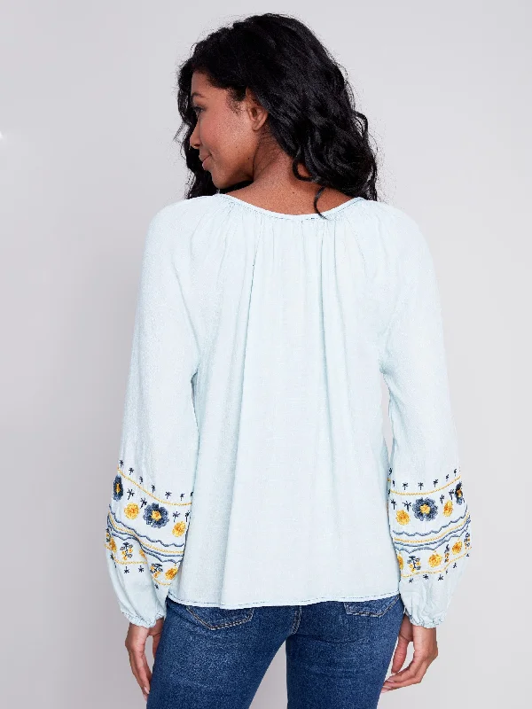 Embroidered Tencel Blouse - Denim