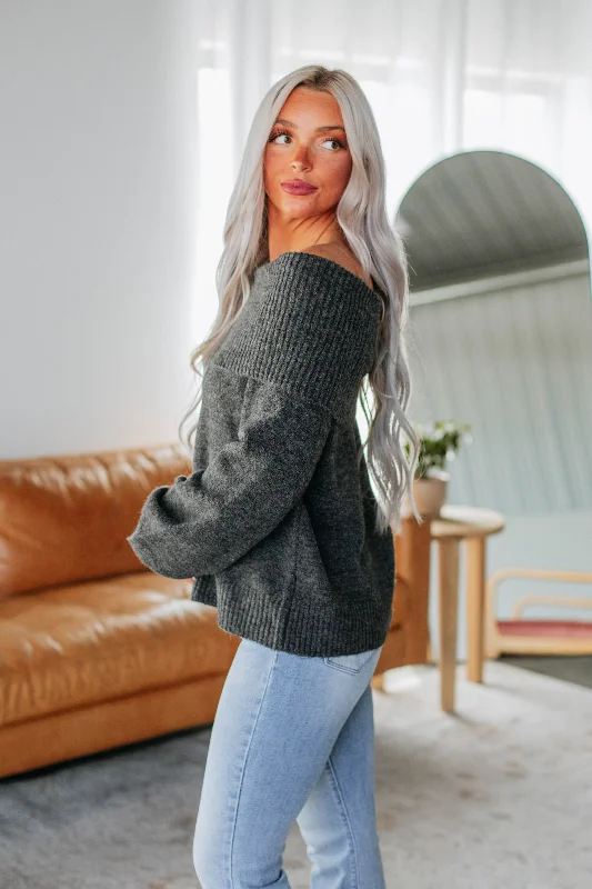 Estria Off Shoulder Sweater - Charcoal