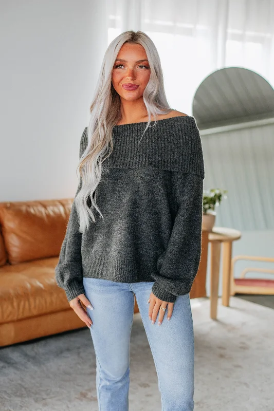 Estria Off Shoulder Sweater - Charcoal