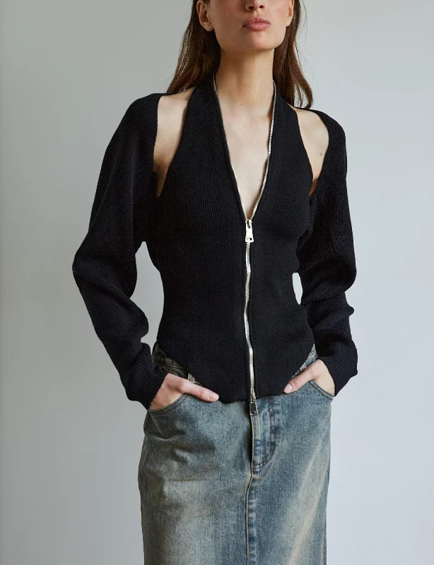 Fall-in-Love Halter Knit  Zip Top w Shrug