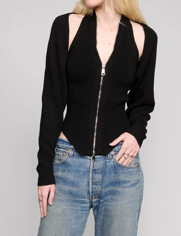 Fall-in-Love Halter Knit  Zip Top w Shrug