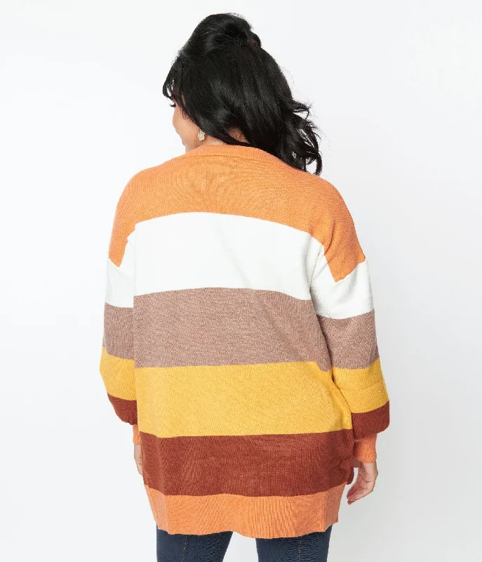 Fall Stripe Open Long Cardigan