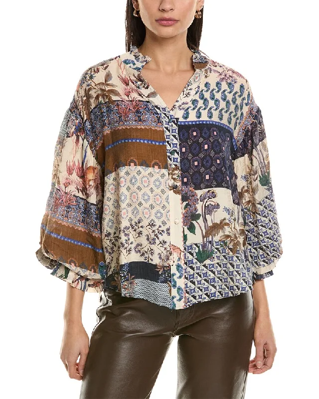 FATE Patchwork Print Bubble Sleeve Blouse