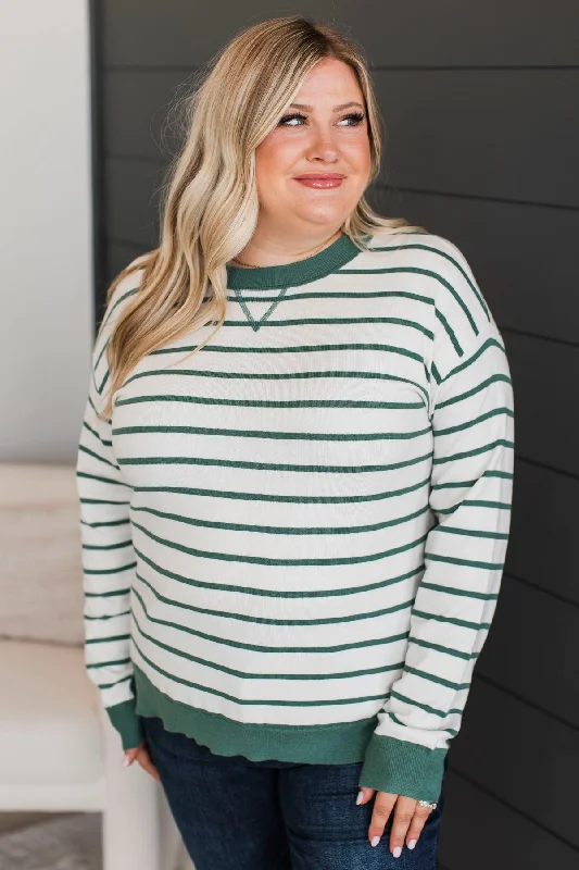 Favorite Moments Striped Sweater- White & Spruce