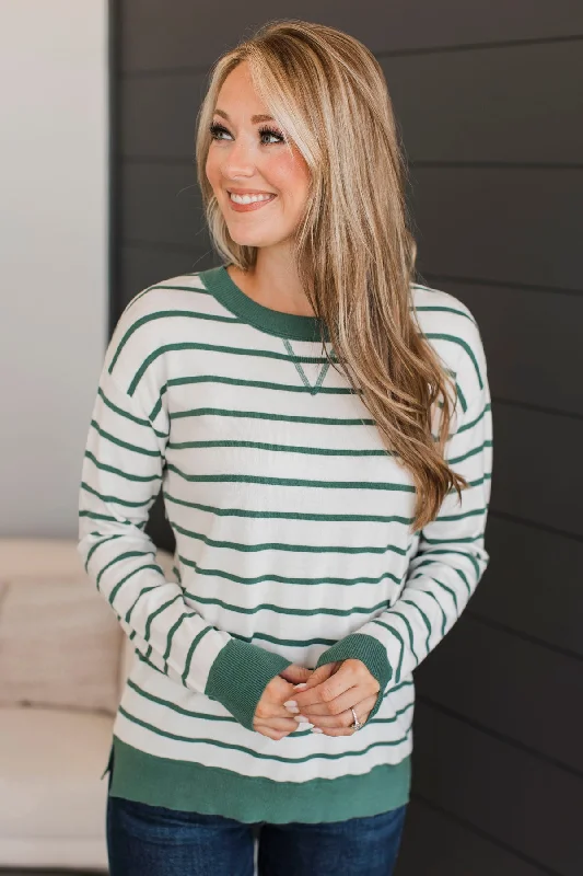 Favorite Moments Striped Sweater- White & Spruce