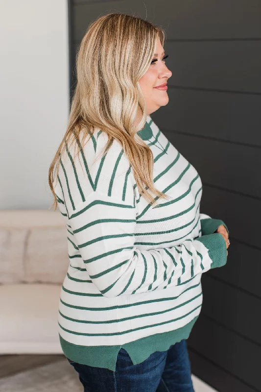 Favorite Moments Striped Sweater- White & Spruce