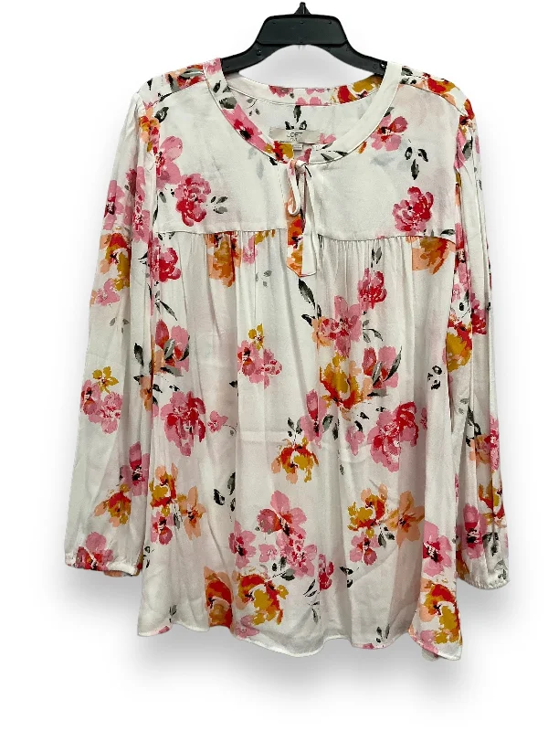 Floral Print Blouse Long Sleeve Loft, Size 1x