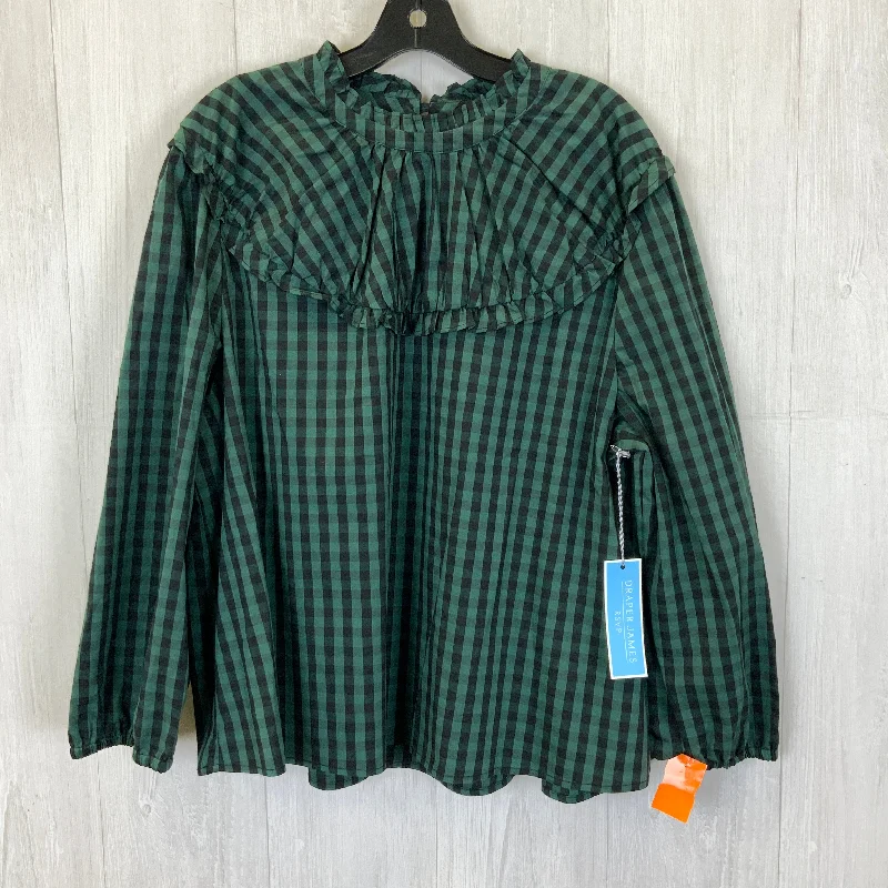 Green Plaid Blouse Long Sleeve Draper James, Size Xxl