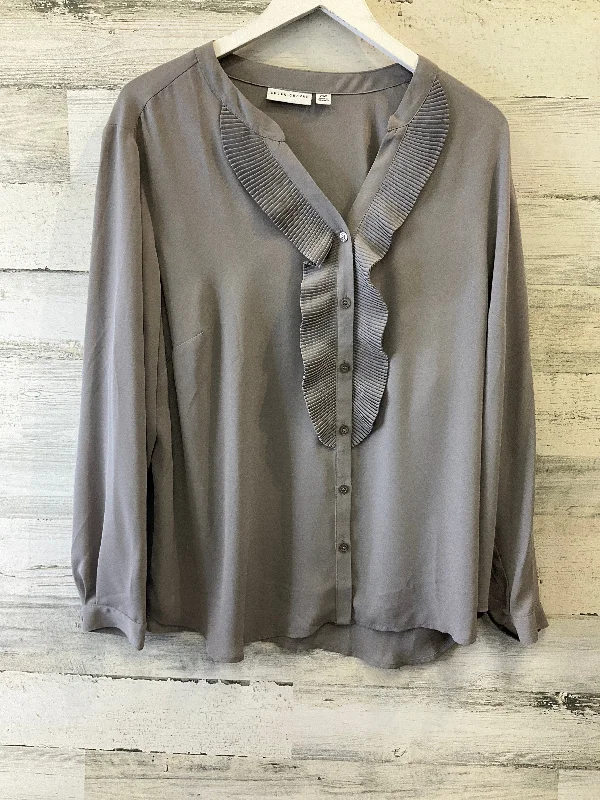 Grey Blouse Long Sleeve Susan Graver, Size 2x