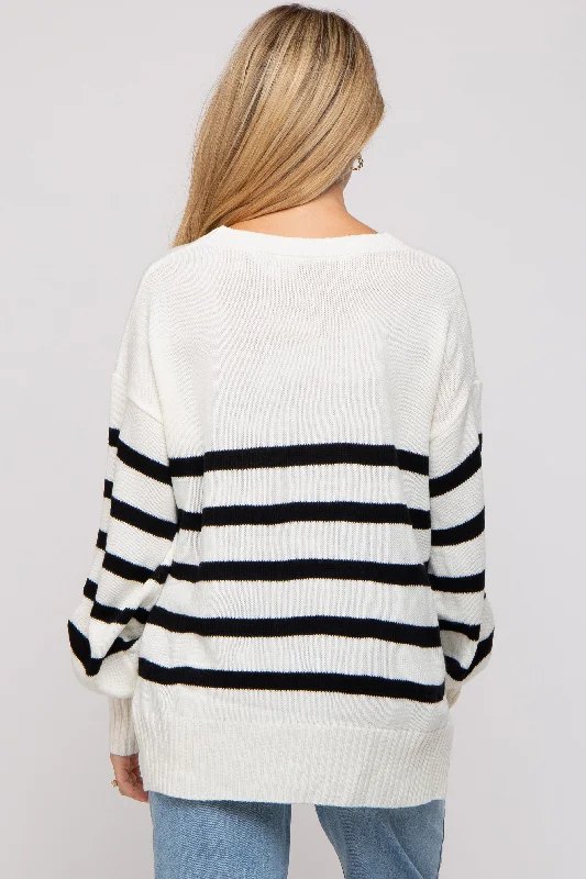 Ivory Striped Oversized Side Slit Maternity Sweater