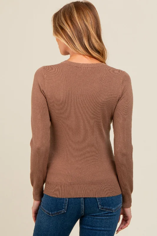 Mocha Basic Soft Knit Maternity Sweater