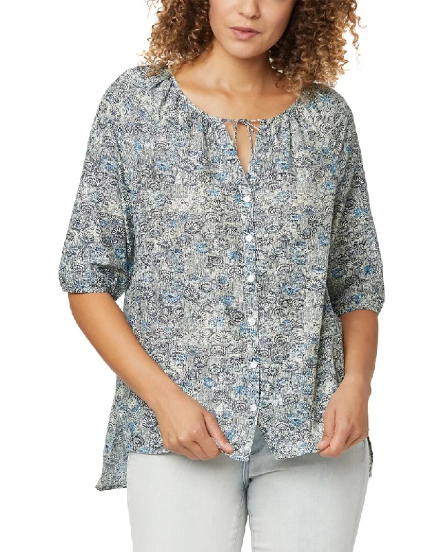 NYDJ Button Down Silk-Blend Peasant Blouse