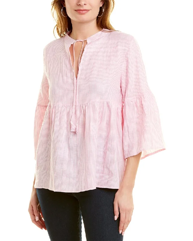 Pomegranate Tiered Linen Peasant Blouse