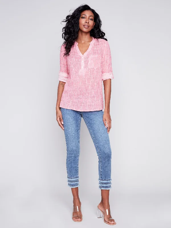 Printed Cotton Gauze Blouse - Flamingo