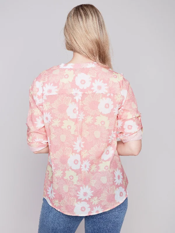 Printed Half-Button Blouse - Cosmos