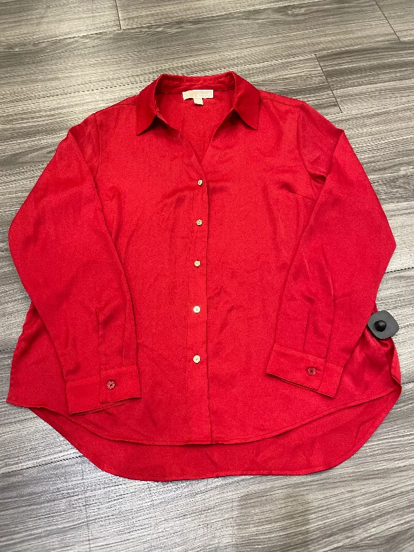 Red Blouse Long Sleeve Michael By Michael Kors, Size L