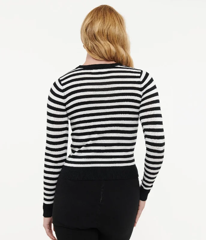 Retro Style Black & White Stripe Long Sleeve Knit Sweater Top