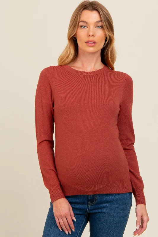 Rust Basic Soft Knit Maternity Sweater