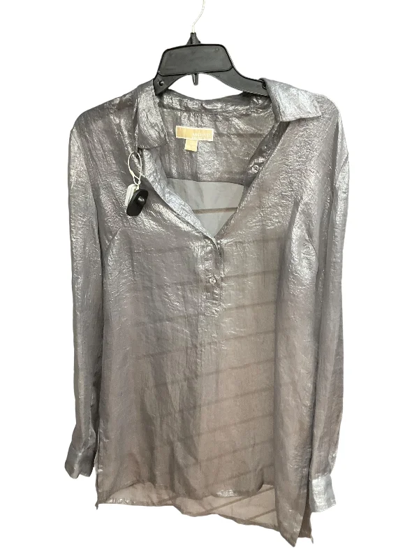 Silver Blouse Long Sleeve Michael By Michael Kors, Size M