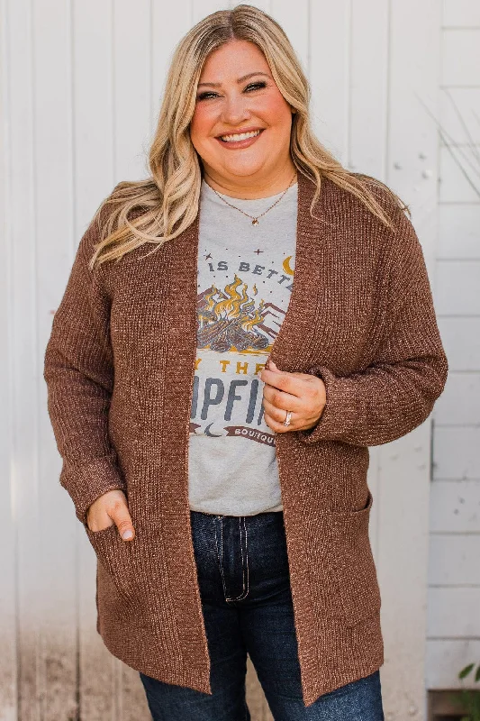 Take Me Places Knit Cardigan- Brown