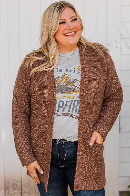 Take Me Places Knit Cardigan- Brown