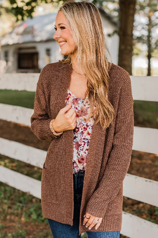 Take Me Places Knit Cardigan- Brown