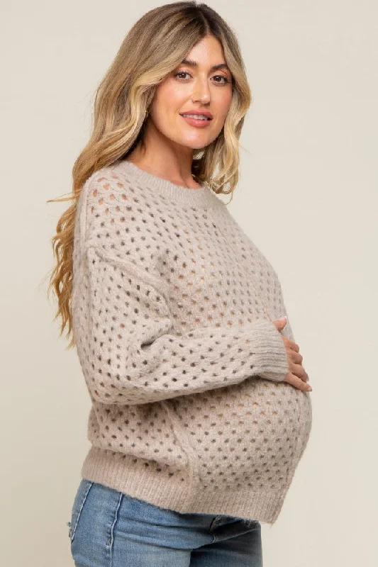 Taupe Open Chunky Knit Maternity Sweater