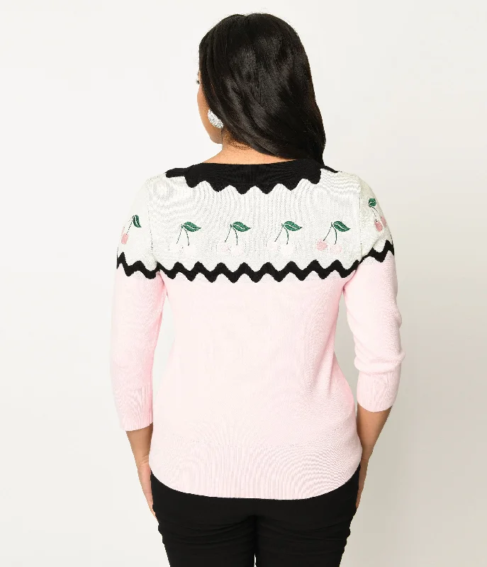 Unique Vintage Pink & Black Cherry Sweater