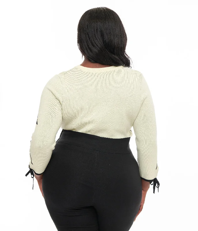 Unique Vintage Plus Size Cream & Black Spiderweb Keyhole Sweater