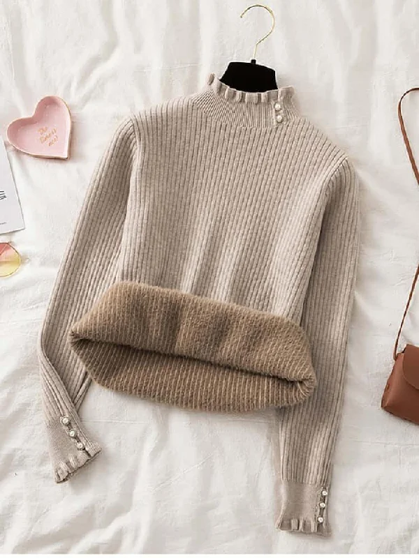 Winter Ruffled Mock Neck Sweaters