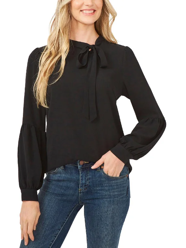 Womens Tie Neck Textured Blouse