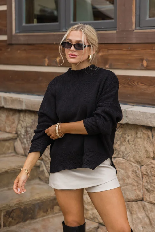 A Great Escape Black Oversized Crew Neck Sweater