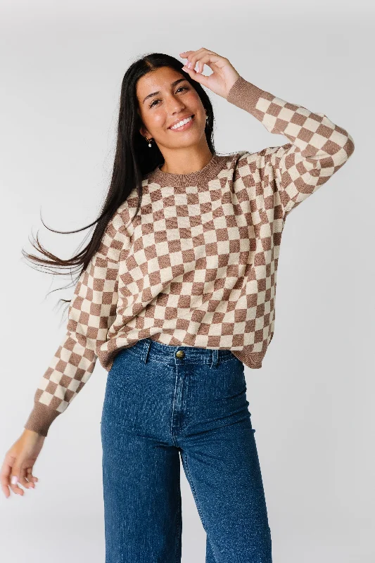 Easy Street Checkered Crew Neck Sweater