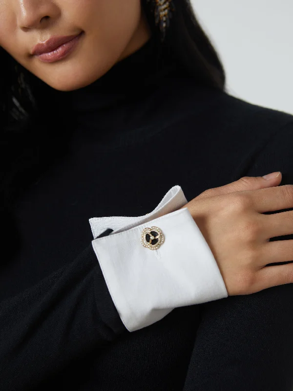 Flora Poplin Cuff Sweater Black/White