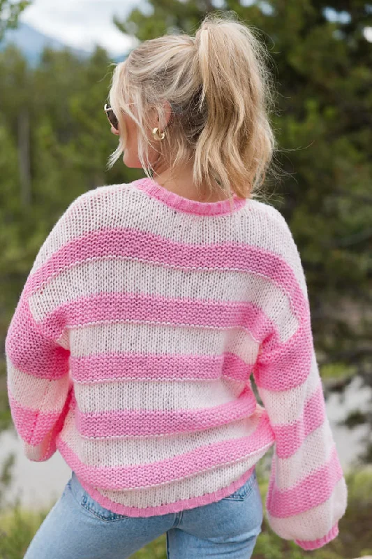 I Always Believe Pink Textured Stripe Sweater