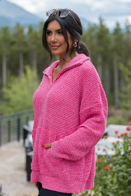 I Jump Too Hot Pink Chenille Quarter Zip Pullover