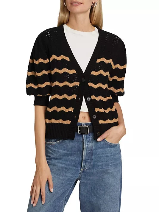 Isla Cardigan Black Camel Stripe