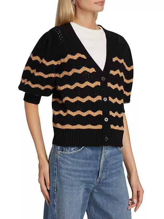 Isla Cardigan Black Camel Stripe