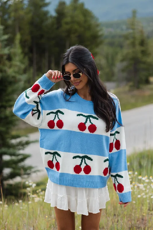 The Cherry On Top Blue Sweater