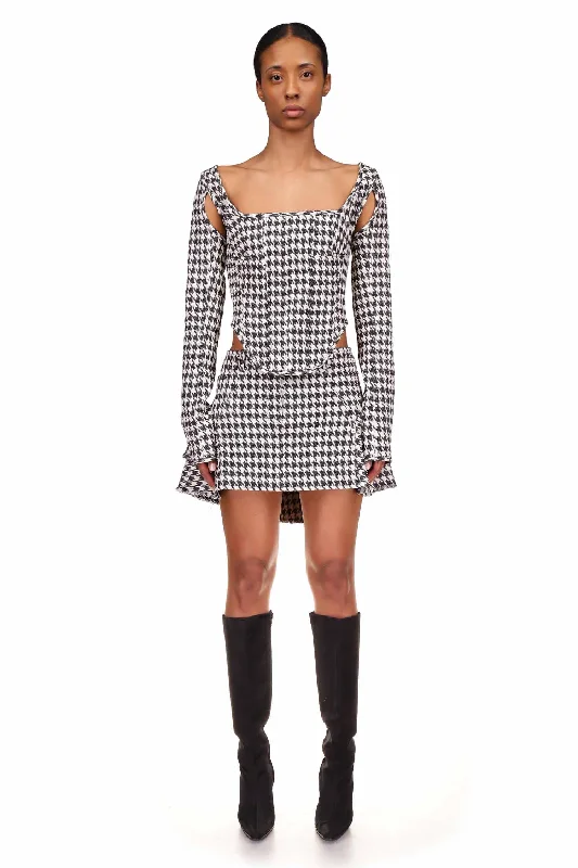 Houndstooth Stretch Wool Long Sleeve Corset